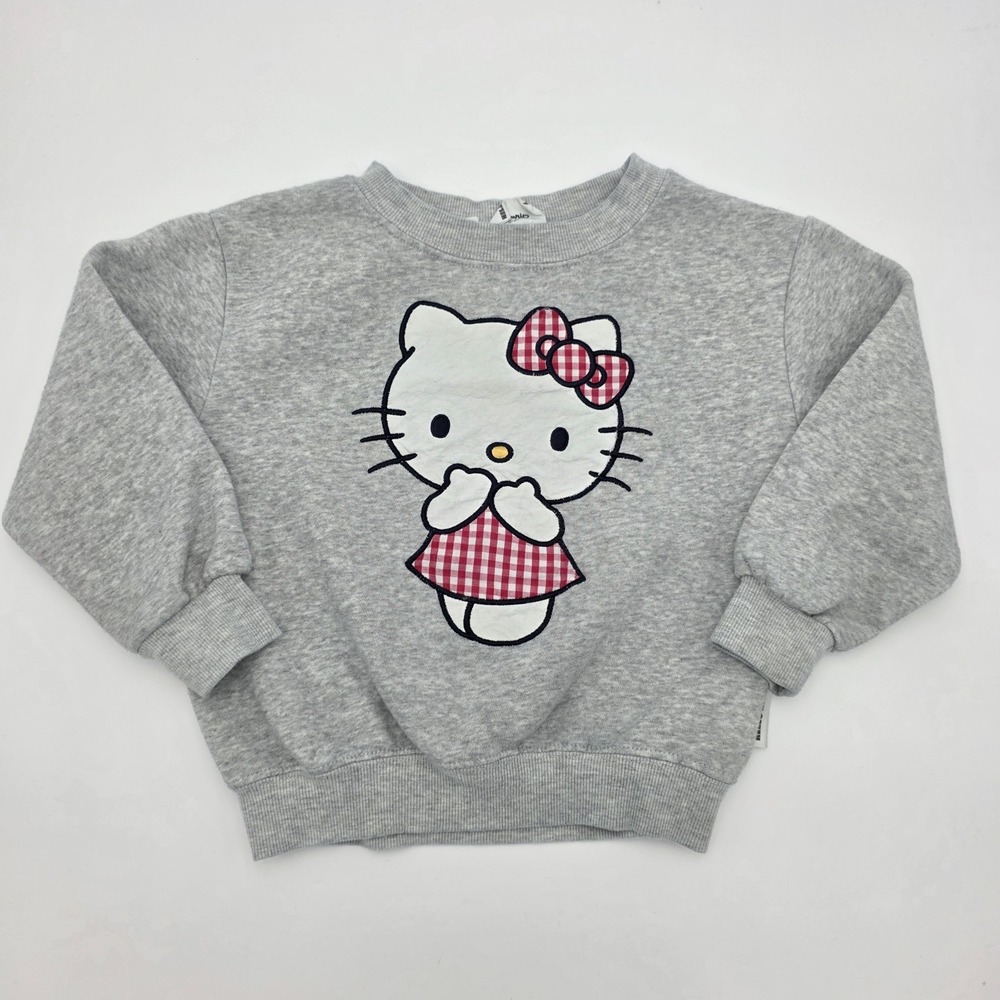 CUTE! Hello Kitty Gray Sweater Girls Size 6 Embroidered‎ Applique 2 Sided